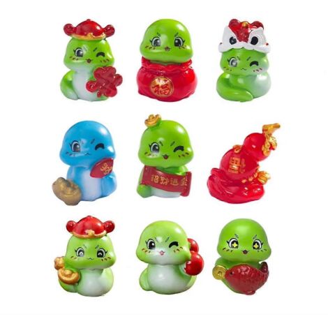 Lot de 9 figurines de serpents de dessin animé, mascotte du zodiaque chinois, statue de serpent (1/5)