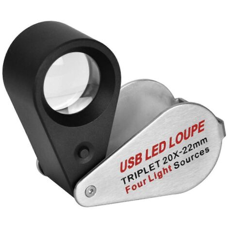 Loupe de poche mini 20x avec source lumineuse rechargeable à quatre couleurs (13 LED) (1/5)