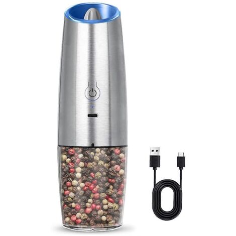 Moulin à sel et poivre électrique rechargeable, argenté réglable (1/5)