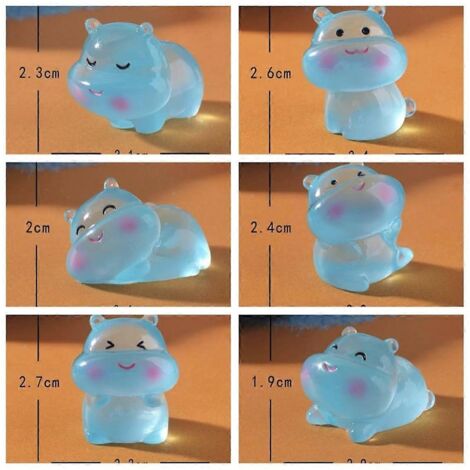Lot de 6 mini hippopotames lumineux en résine, pour la décoration de jouets et d'objets artisanaux.