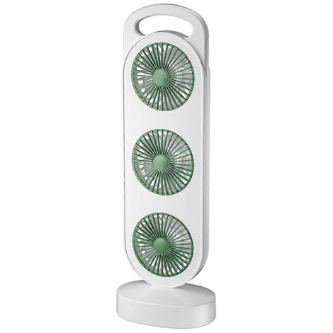 Ventilateur de bureau à triple turbine, rechargeable par USB, blanc et vert (1/5)