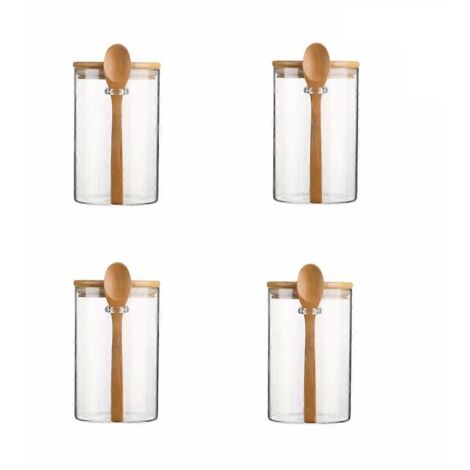 Bonbonnière en verre transparent avec couvercle en bambou hermétique et cuillère (1/5)