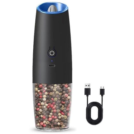 Moulin à sel et à poivre électrique rechargeable, réglable, noir (1/5)
