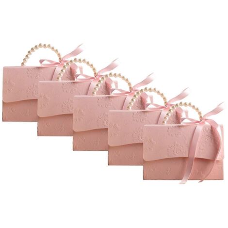 Coffret cadeau élégant en relief, avec ruban de satin et poignée nacrée rose aplomb (1/5)