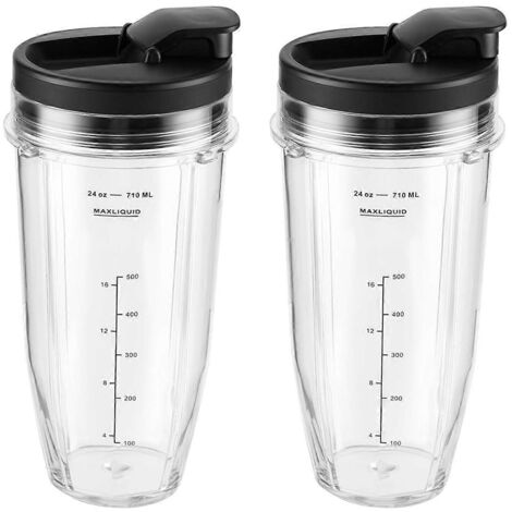 Lot de 4 gobelets de rechange pour blender, 710 ml (24 oz), avec couvercles, noir et transparent. (1/5)