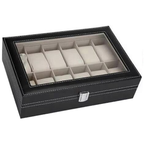 Boîte de rangement et présentoir pour montres en cuir PU, format 12 chiffres (1/5)