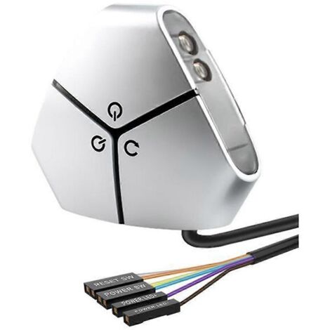 Interrupteur d'ordinateur de bureau avec bouton marche/arrêt et double port USB, couleur argent. (1/5)