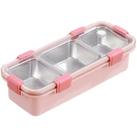 Boîte à lunch à 3 compartiments, contenant alimentaire portable rose (1/5)