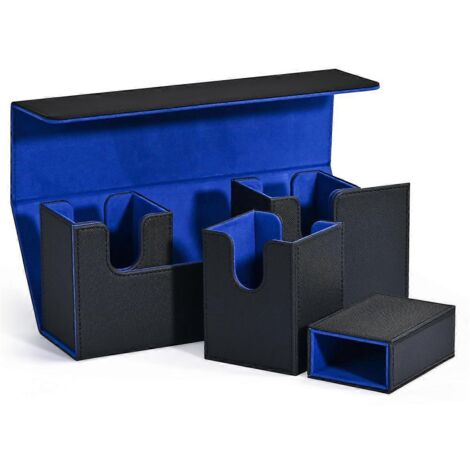 Boîte de rangement pour cartes avec plateau à dés, organiseur de cartes magnétique noir et bleu (1/5)