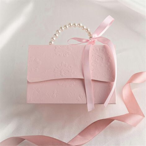 Coffret cadeau élégant en relief avec ruban de satin et poignée nacrée rose AP (1/5)