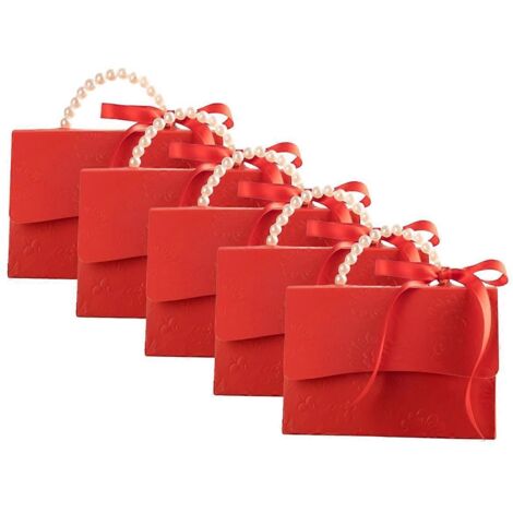 Coffret cadeau élégant en relief, avec ruban de satin et poignée en perle BRed (1/5)