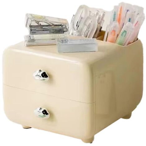 Porte-stylo de bureau multifonctionnel - Porte-crayons grande capacité, jaune crème (1/5)