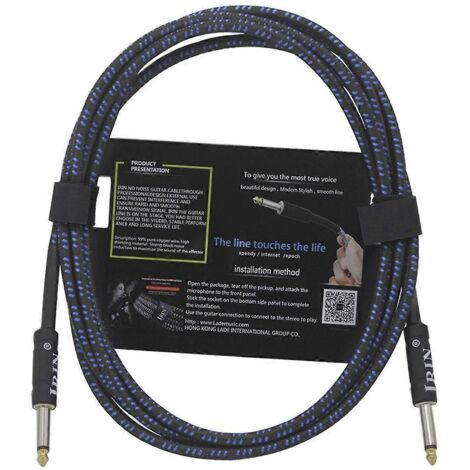Câble audio pour guitare et basse, bleu et noir. (1/5)