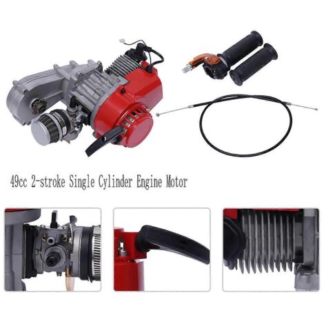 Moteur monocylindre 2 temps 49 cm3 pour mini-moto/scooter tout-terrain (rouge)