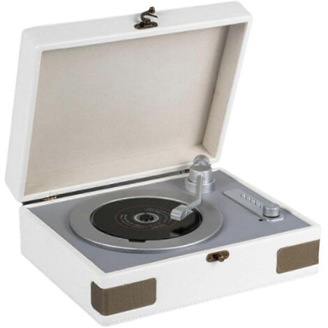 Platine vinyle CD vintage en forme de valise avec haut-parleurs Hi-Fi Bluetooth 5.3 blancs (1/5)