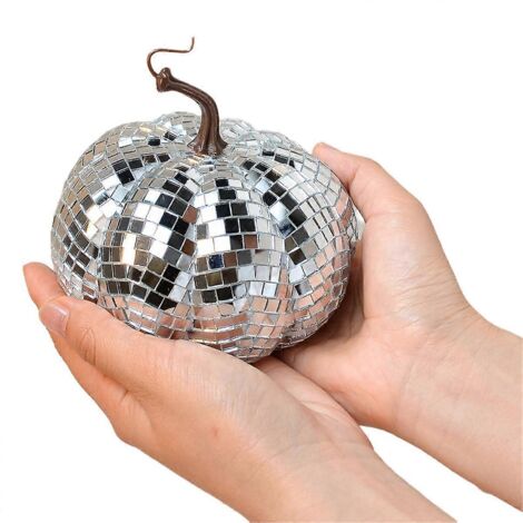 Boule disco argentée effet miroir, boule disco en forme de citrouille, 12 cm (1/5)