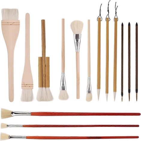 Ensemble de pinceaux en céramique, pinceaux en bois pour peinture acrylique, outil pour glaçure de poterie (voir photo) (1/5)