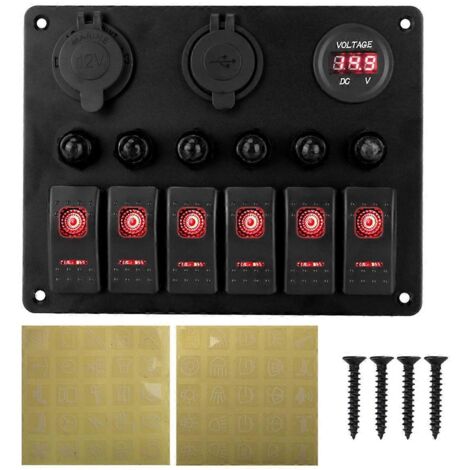 Panneau de commande universel pour voiture et camping-car à 6 interrupteurs, voltmètre à bascule 12/24 V, modèle BAs illustré (1/5)