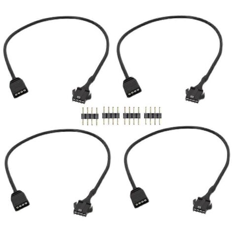 Lot de 4 câbles d'extension RGB pour bande LED de carte mère de ventilateur d'ordinateur (noir) (1/5)