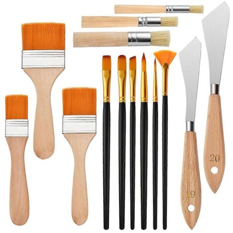 Ensemble de 14 pinceaux pour peinture à l'huile, pinceaux pour paysage, pinceaux en nylon (voir photo) (1/5)
