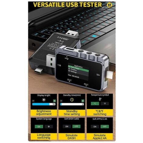 Testeur USB FNAC-28, ampèremètre et voltmètre de type C (A à CAs indiqués) (1/5)