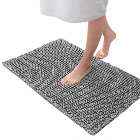 Tapis de porte gaufré pour salle de bain, antidérapant, gris (1/5)