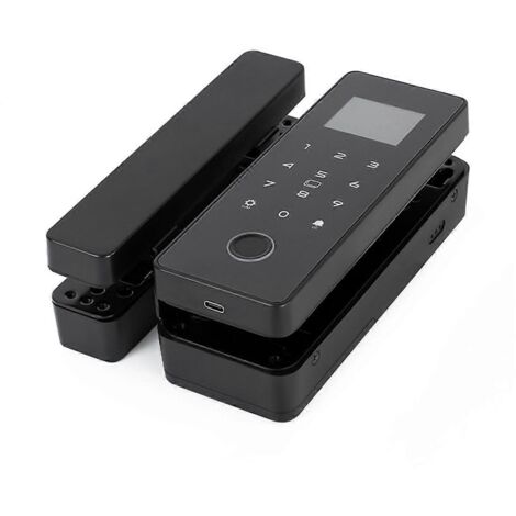 Serrure de porte à double vitrage avec application et carte biométrique à glisser, noire (1/5)
