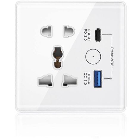 Prise connectée Tuya avec charge rapide Type-C + USB et minuterie à distance, blanche (1/5)