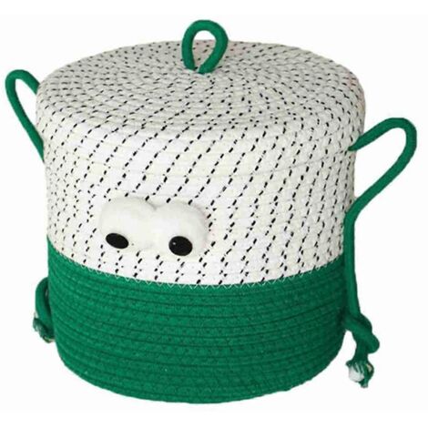 Panier de rangement tressé rond à motif de jouet avec couvercle AA (voir photo) (1/5)