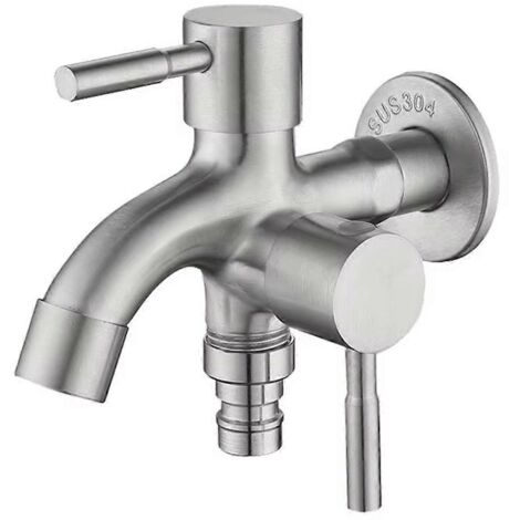 Robinet de jardin double en acier inoxydable, robinet extérieur à double sortie WaterSilver (1/5)