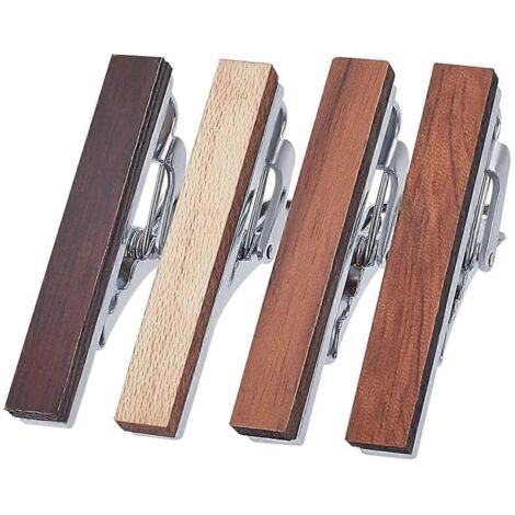 Lot de 4 pinces à cravate en bois pour homme, style naturel, personnalisables (voir photo) (1/5)