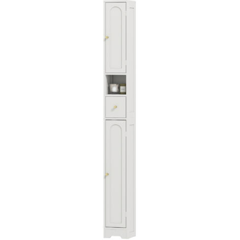 Meuble colonne salle de bain blanc, rangement 2 portes avec tiroir, niche ouverte et étagère ajustable