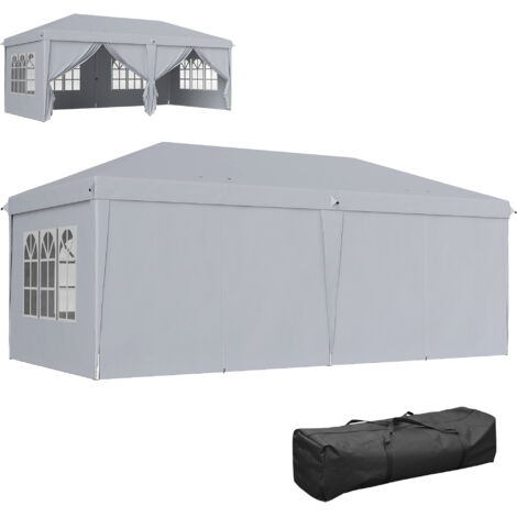 Tonnelle barnum pop-up pliable 6x3x2,7 m 4 côtés amovibles avec fenêtres sac de transport gris clair