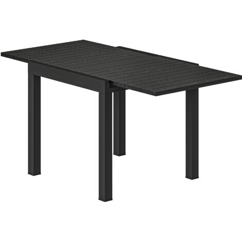 Table de Jardin Allongeable 4-6 Personnes, Plateau à Lattes, Aluminium, 80/160x80x75 cm, Noir (1/5)