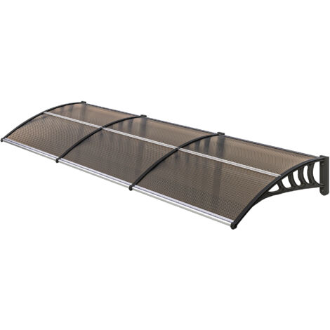 Auvent extérieur pour fenêtres et portes, polycarbonate et aluminium, 303x100x26cm - Marron (1/5)