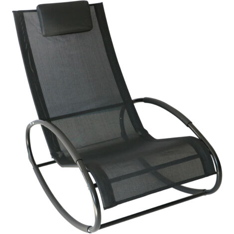 Chaise Longue Jardin Zéro Gravité, Fauteuil à Bascule avec Coussin et Tissu Respirant, 105x62x88cm, Noir (1/5)