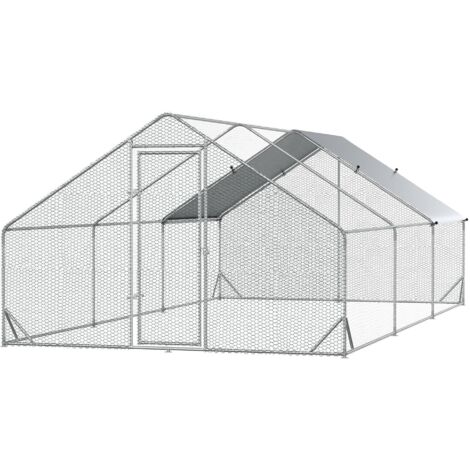 Poulailler de Jardin à Cadre Galvanisé, Toit Imperméable et Treillis Hexagonal, 3x6x2m, Argent (1/5)
