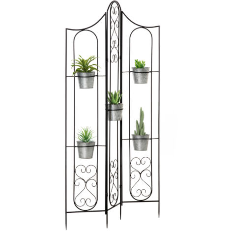 Porte-plantes vertical pliable 5 pots extérieur métal noir 82x12.5x150cm (1/5)