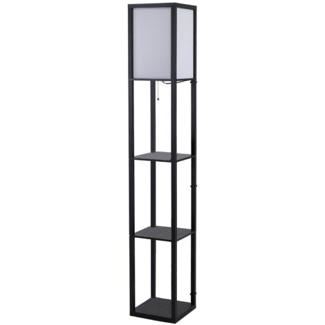 Lampada da terra 40W con 3 ripiani integrati e interruttore a tirante, lampada moderna in MDF e PS, 26x26x160 cm, nera e bianca (1/5)