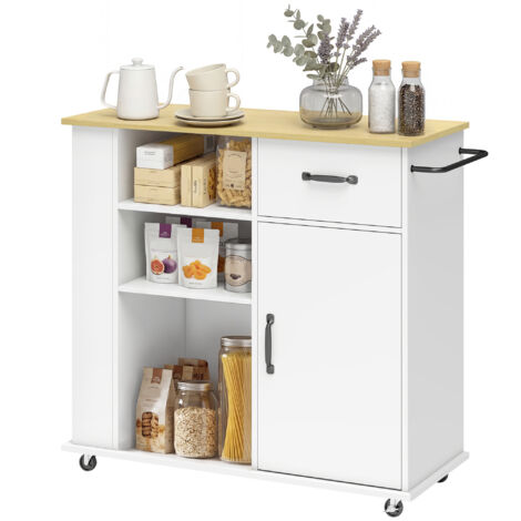 Meuble de cuisine mobile blanc avec tiroir, placard et étagère réglable (1/5)