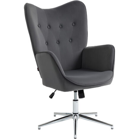 Poltroncina girevole da salotto con braccioli in velluto grigio scuro, con funzione dondolo e altezza regolabile (1/5)