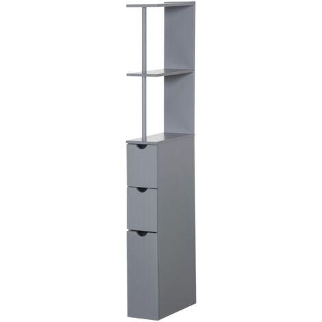 Colonne de Salle de Bain Mobile avec Étagères Ouvertes et Tiroirs, en Bois, 15x33x136.8 cm, Gris (1/5)