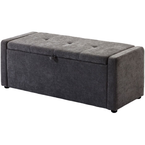 Cassapanca 142L Coffre Banquette, Grand Siège Rembourré, en Lin, Capacité 200 kg, Gris Foncé (1/5)