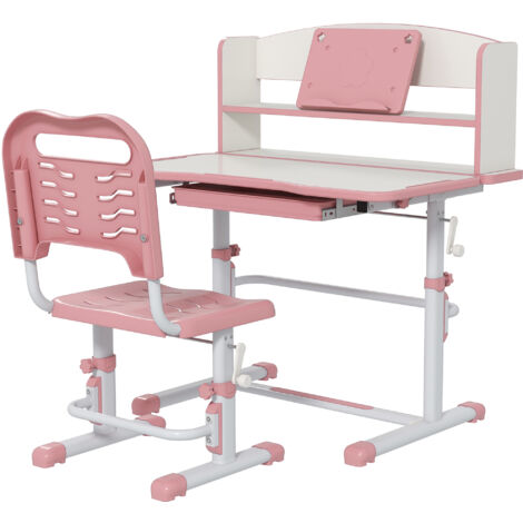 Set bureau enfant avec chaise réglable en hauteur et plan inclinable, 6-12 ans, rose (1/5)