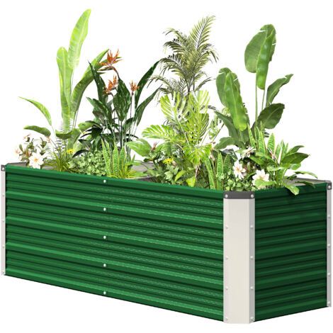 Jardin surélevé sans fond avec 2 zones de culture, en acier, 125x47x44 cm, vert (1/5)