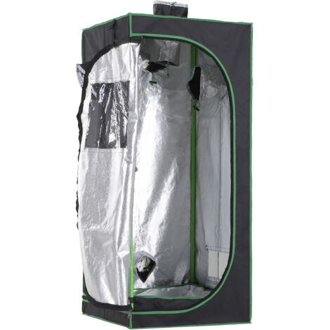 Tente de Culture Hydroponique Oxford 600D, 3 Prises d'Air Réglables, Fenêtre d'Observation, Serre Hydroponique Intérieure avec Passe-câbles, 60x60x140 cm, Noir (1/5)