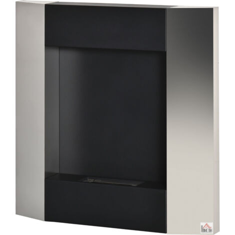 Cheminée Bioéthanol Murale, Réservoir 0.7L, Couverture 20m², Acier, 72x11x72cm, Argent et Noir (1/5)