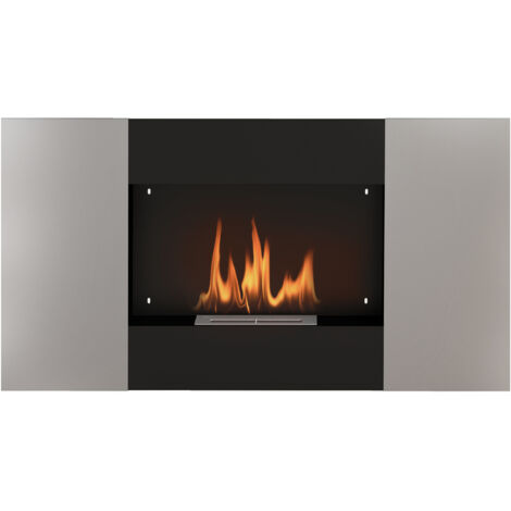 Cheminée à bioéthanol 0,9L murale en acier inoxydable, 100x15x54 cm, noir et argent (1/5)