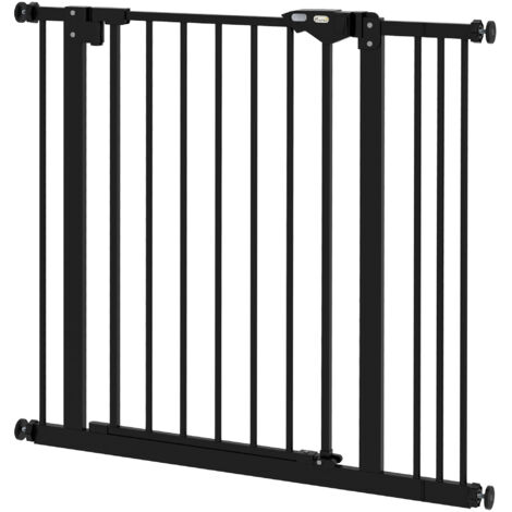 Barrière pour chiens à 2 extensions, largeur réglable jusqu'à 100 cm, fermeture automatique, noir (1/5)