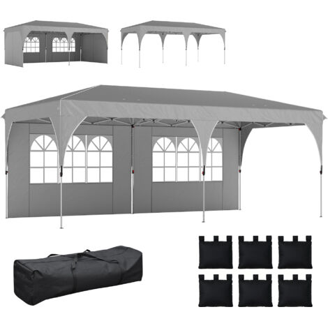 Gazebo pliant 3x6 m avec parois et hauteur réglable, protection UV 50+, gris clair (1/5)